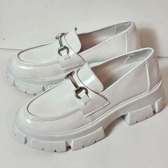 Steve MaddenY2K 90s Inspo Fulfill White Chunky Platform Faux Lug Loafers Size 8 - Picture 1 of 7